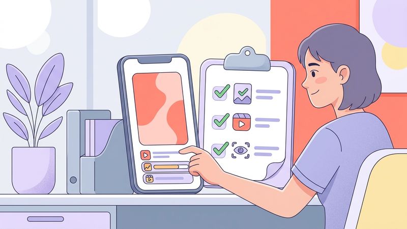 Checklist editorial de exportação com smartphone, prancheta abstrata e sinais suaves de aprovação
