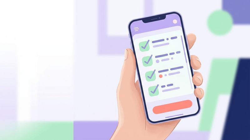Checklist visual com celular e lista abstrata de validação antes de publicar