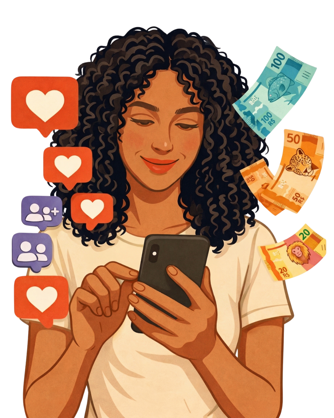 Pessoa trabalhando com tarefas de redes sociais em casa.